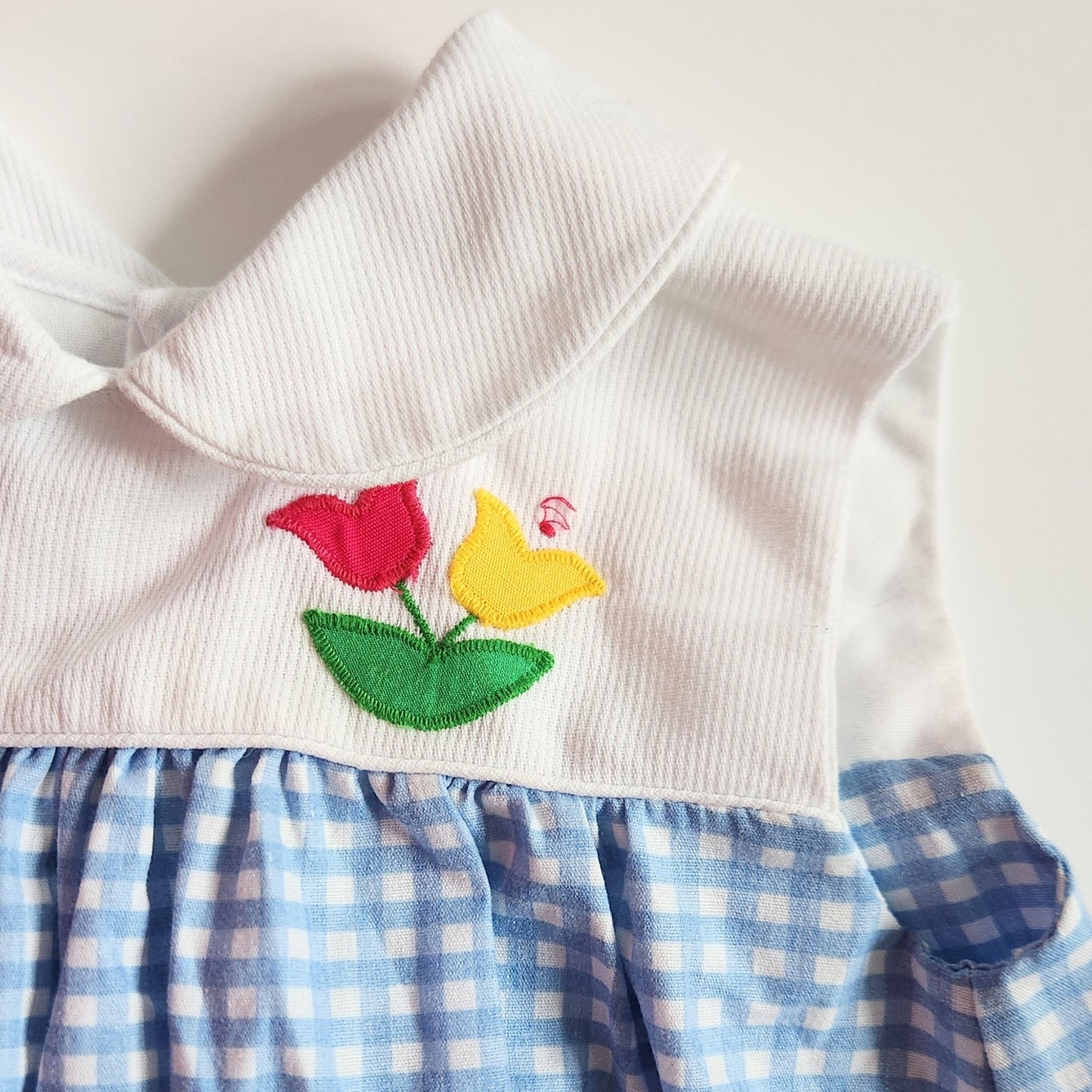 C.I. Castro & Company Vintage 80s Blue Gingham Tulips Applique Dress Size 18 mos