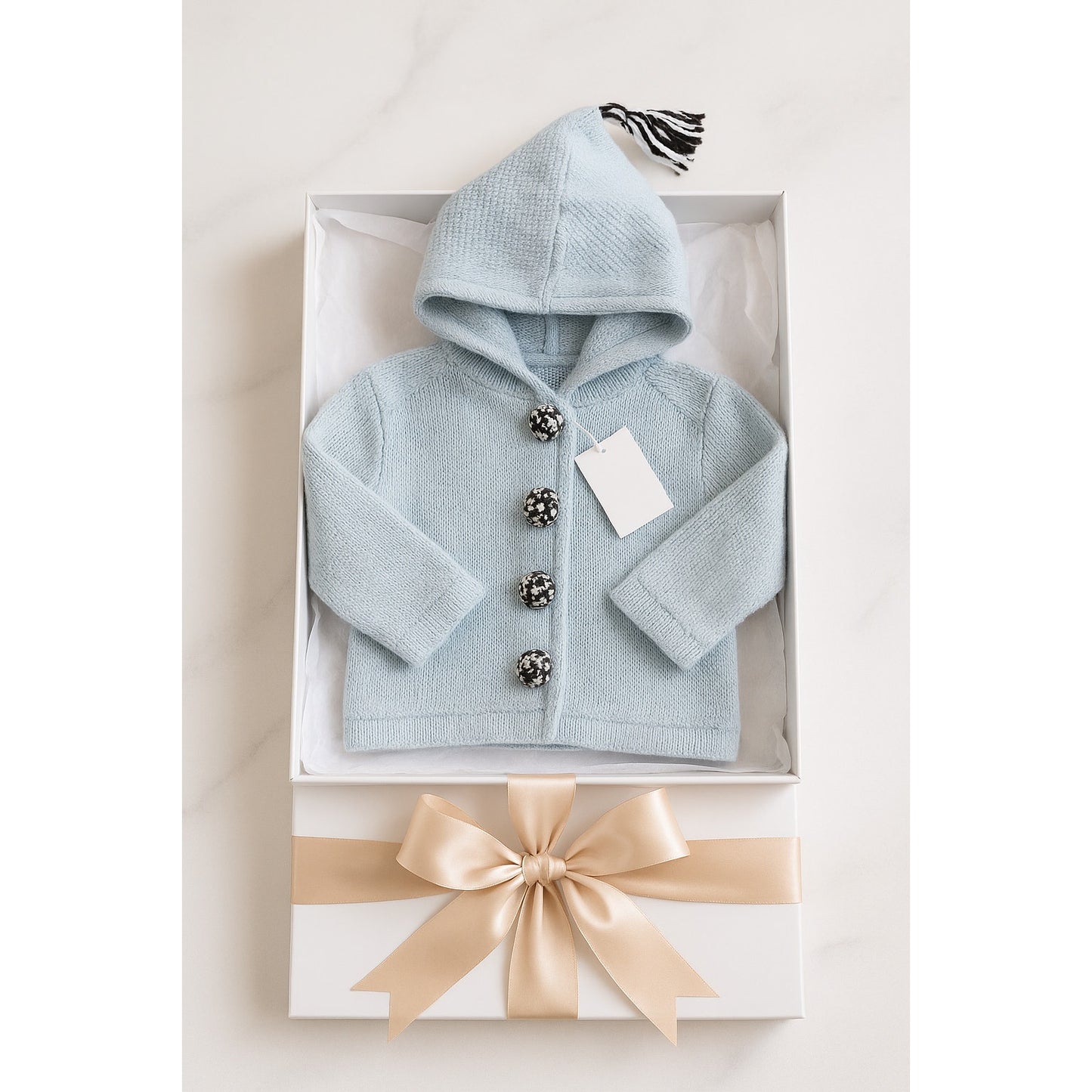 Bella Bliss Baby Blue Hooded Knit Cardigan w/ Pom Pom Buttons & Tassel | Size 18M | NWT