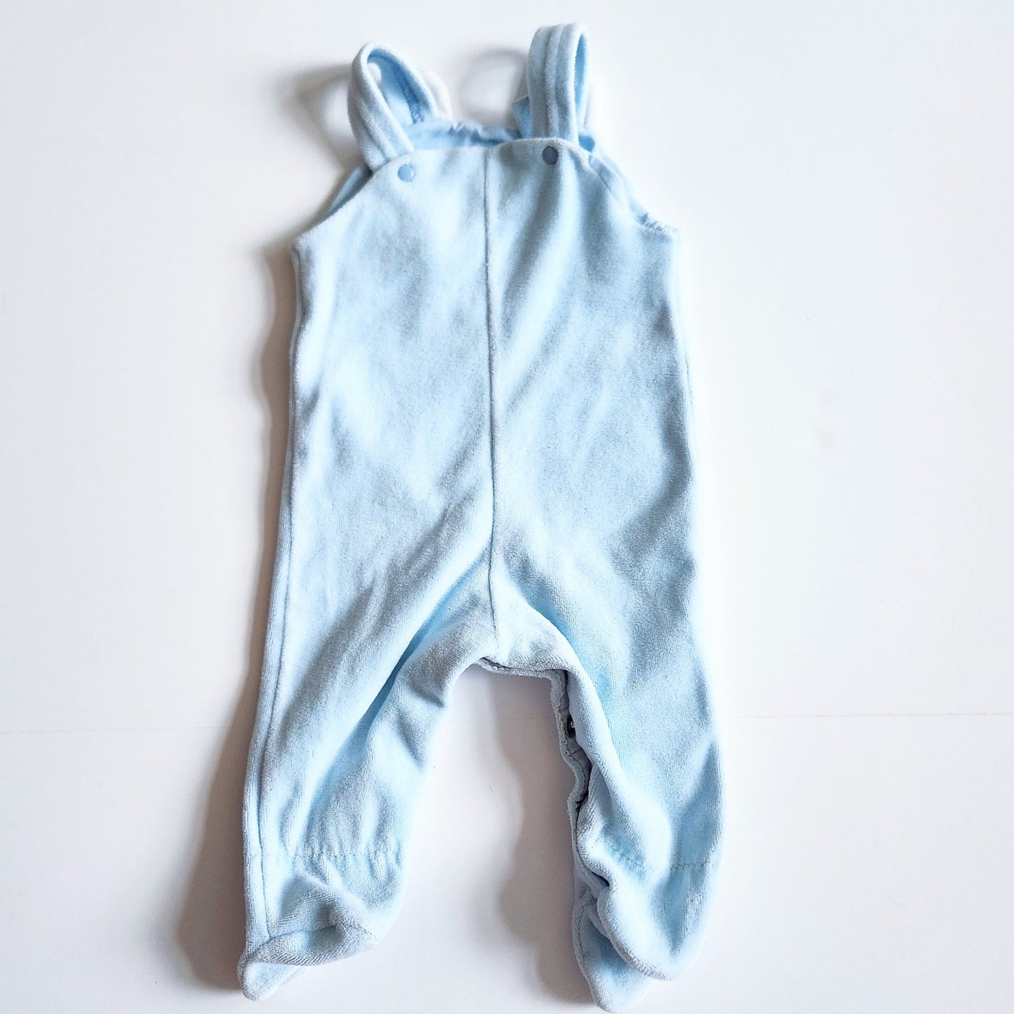 1980s Velour Baby Blue Bear Footie Overalls – Size 0-3 Months (Up to 13 lbs)