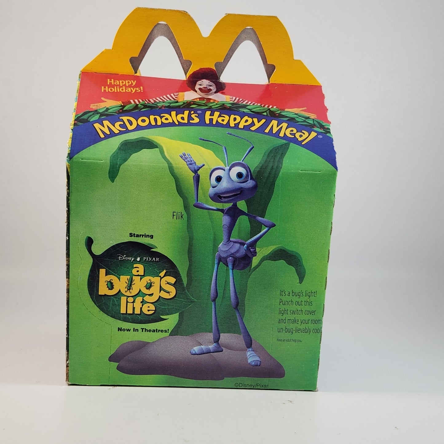 1998 McDonald’s Happy Meal Box – Disney Pixar A Bug’s Life Movie Promotion – Flik, Princess Atta, Dot, Hopper