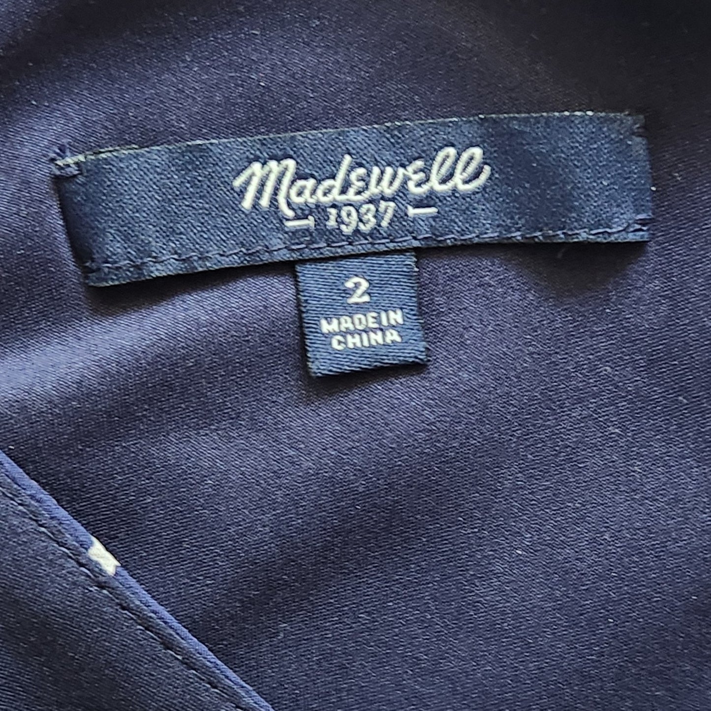 Madewell Silk Cross-Back Dress | Dots & Stars Print | Midnight Blue | Women Size 2 | Short Sleeve Lined Party Brunch Dress