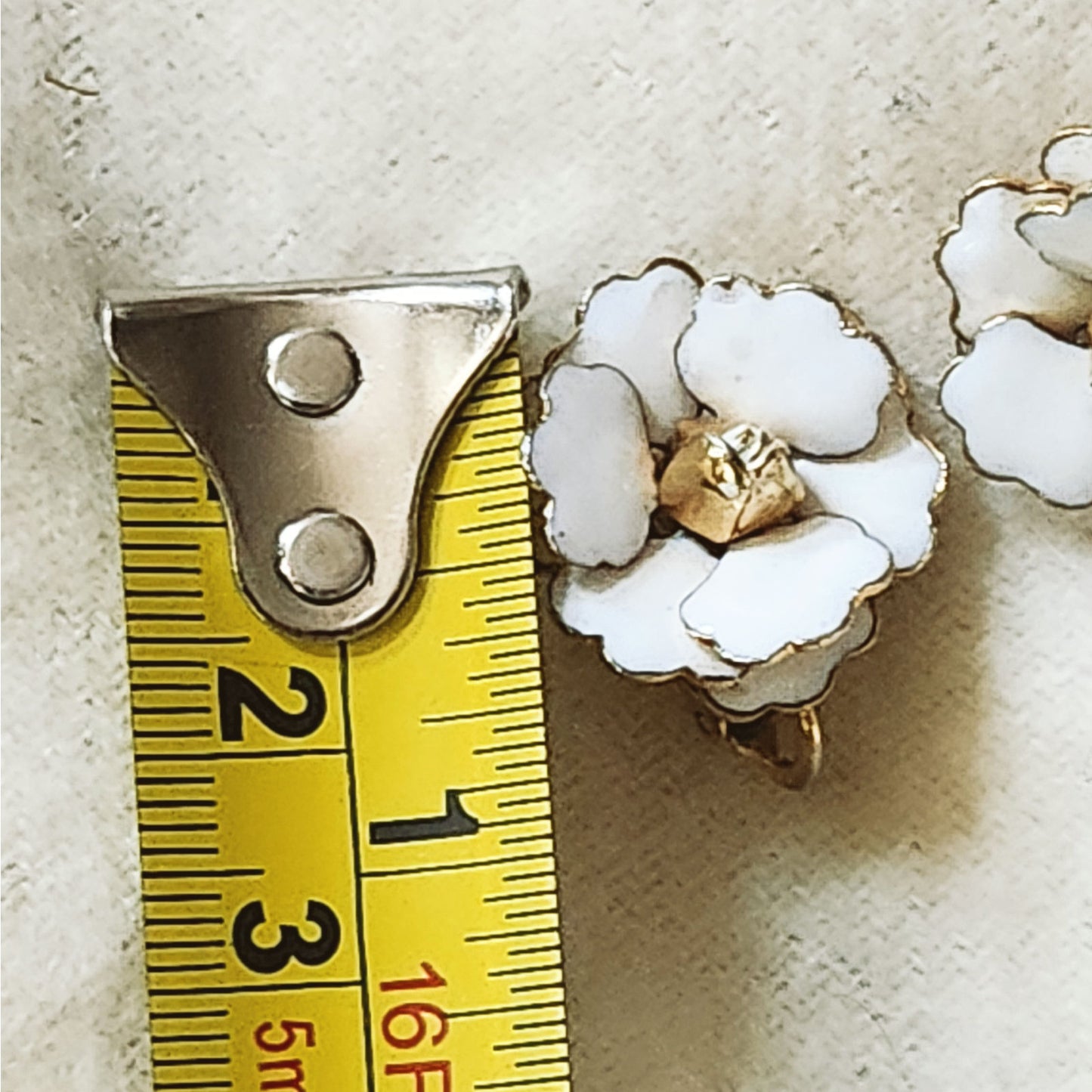 Mid-Century White Enamel Gardenia Flower Brooch & Clip-On Earrings Set
