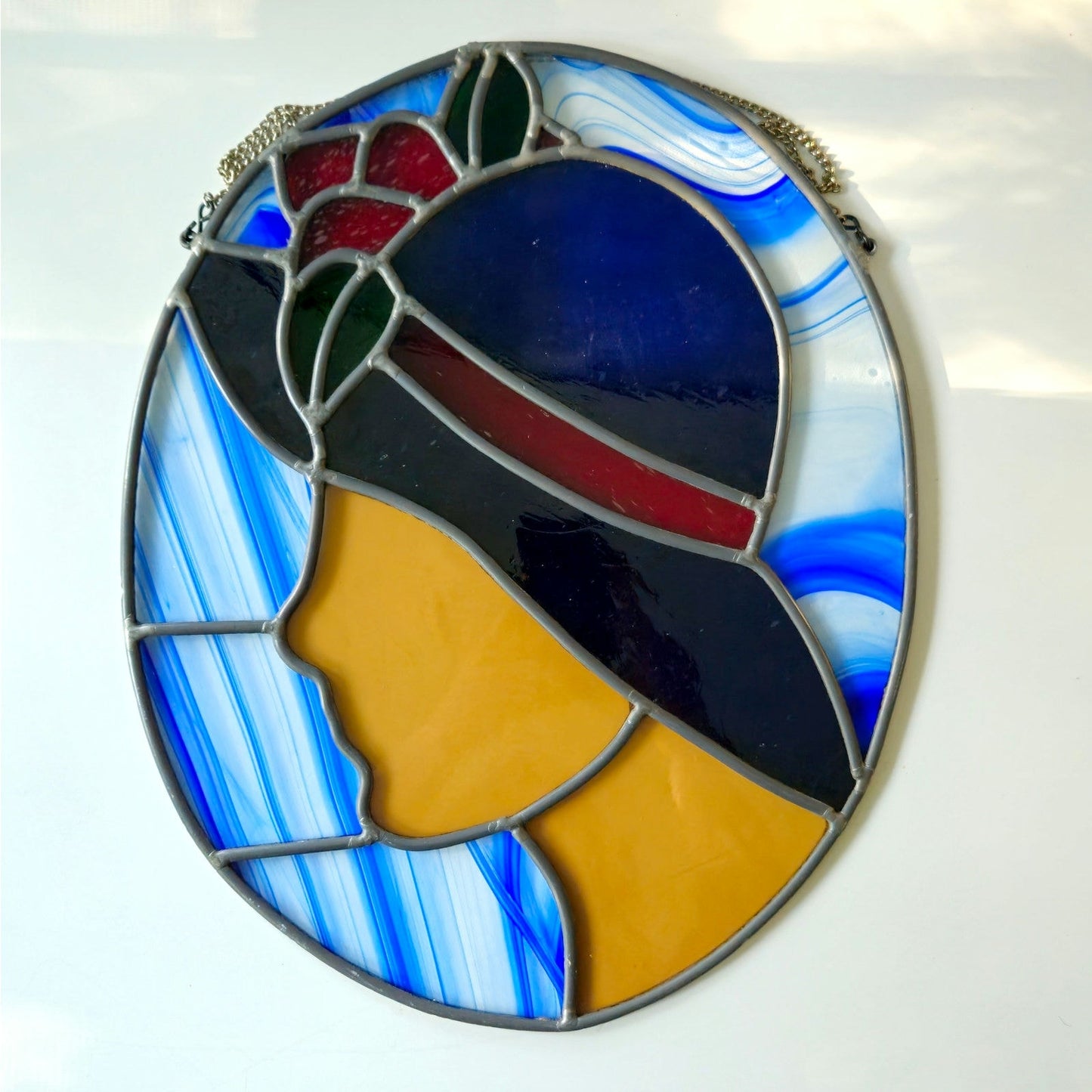 Vintage Art Deco Style Stained Glass Lady Window Hanging