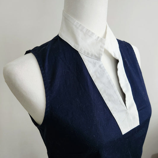 Sail to Sable Navy & White Stretch Cotton Sleeveless Shift Dress Size XS