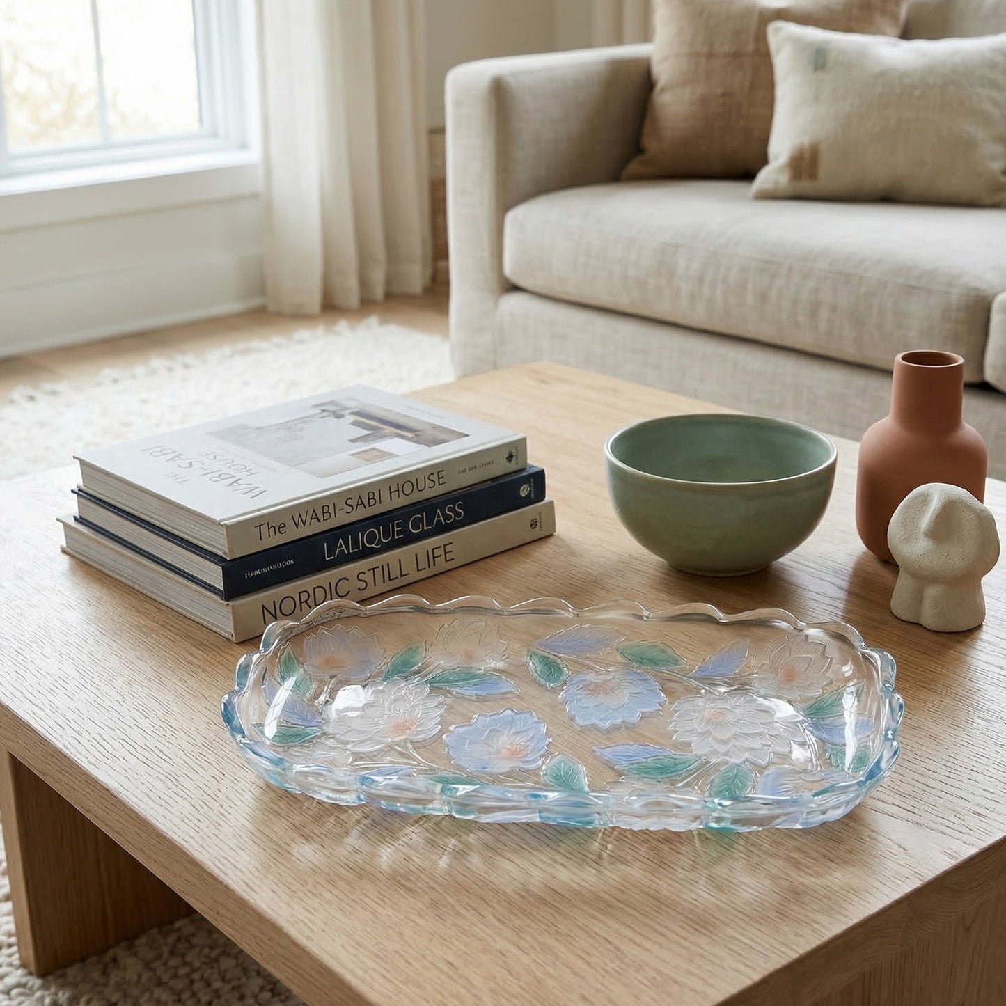 Vintage 1990s Crystal Clear Studios Frosted Pastel Lotus Flower Tray