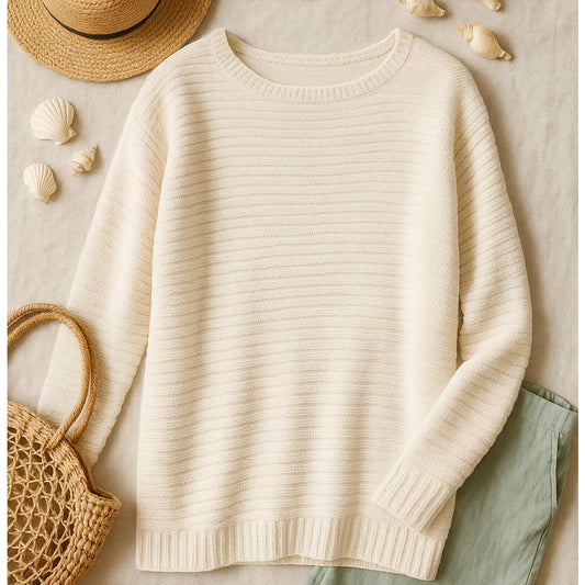 Cream Alpaca Blend Knit Sweater | Women's M | Made in Peru