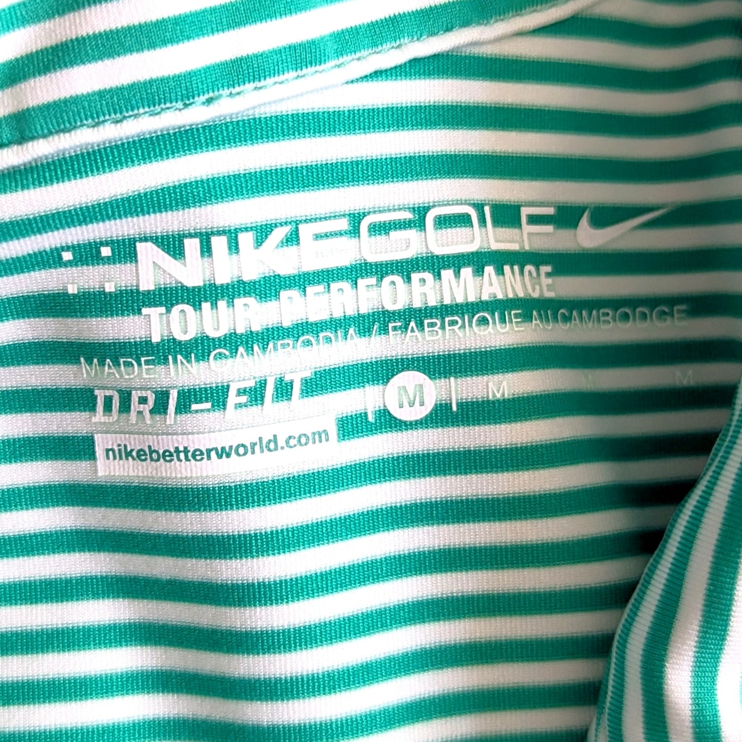 Nike Golf Tour Performance Dri-FIT Striped Shirt Green White | Women's Size M