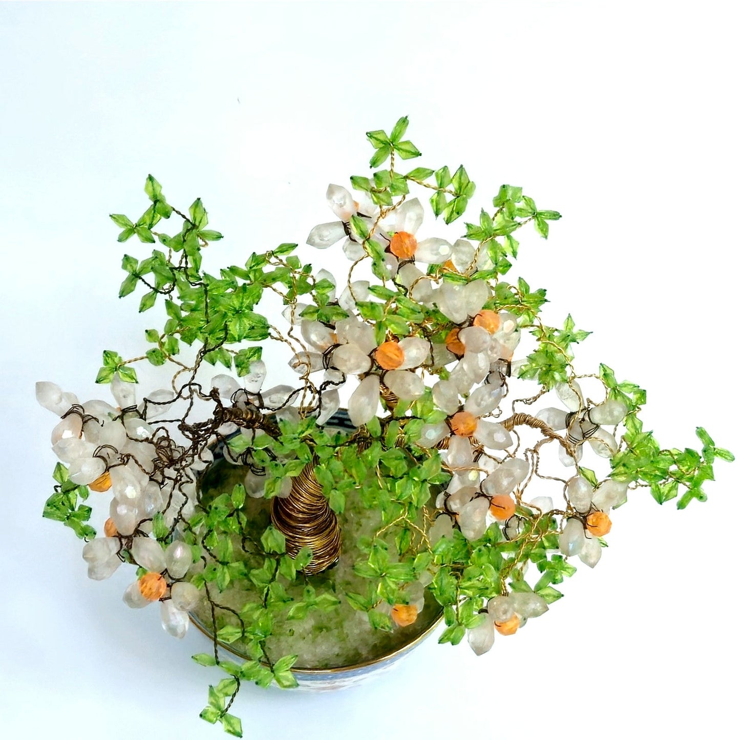 Vintage Chinese Gemstone Bonsai Tree in Porcelain Bowl