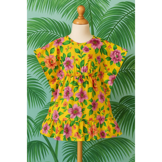 Janie and Jack Girls Floral Ruffle Swim Cover-Up & Recycled Flutter Sleeve Swimsuit Set 2T Solar Power Floral