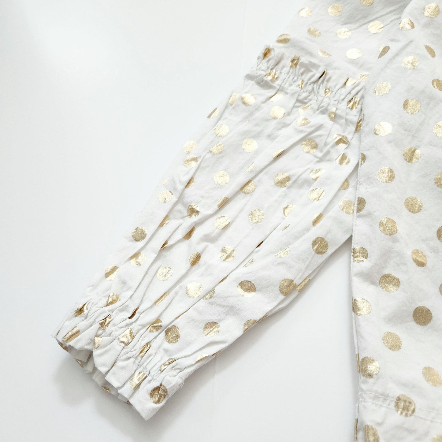 Crewcuts Elaine Bubble Sleeve Blouse – White Cotton with Shiny Gold Polka Dots, Long Sleeve Party Top | Girls Size 10