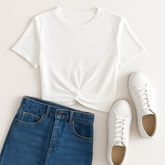 Melrose & Market Cropped White Ribbed T-Shirt – Women's Size Medium