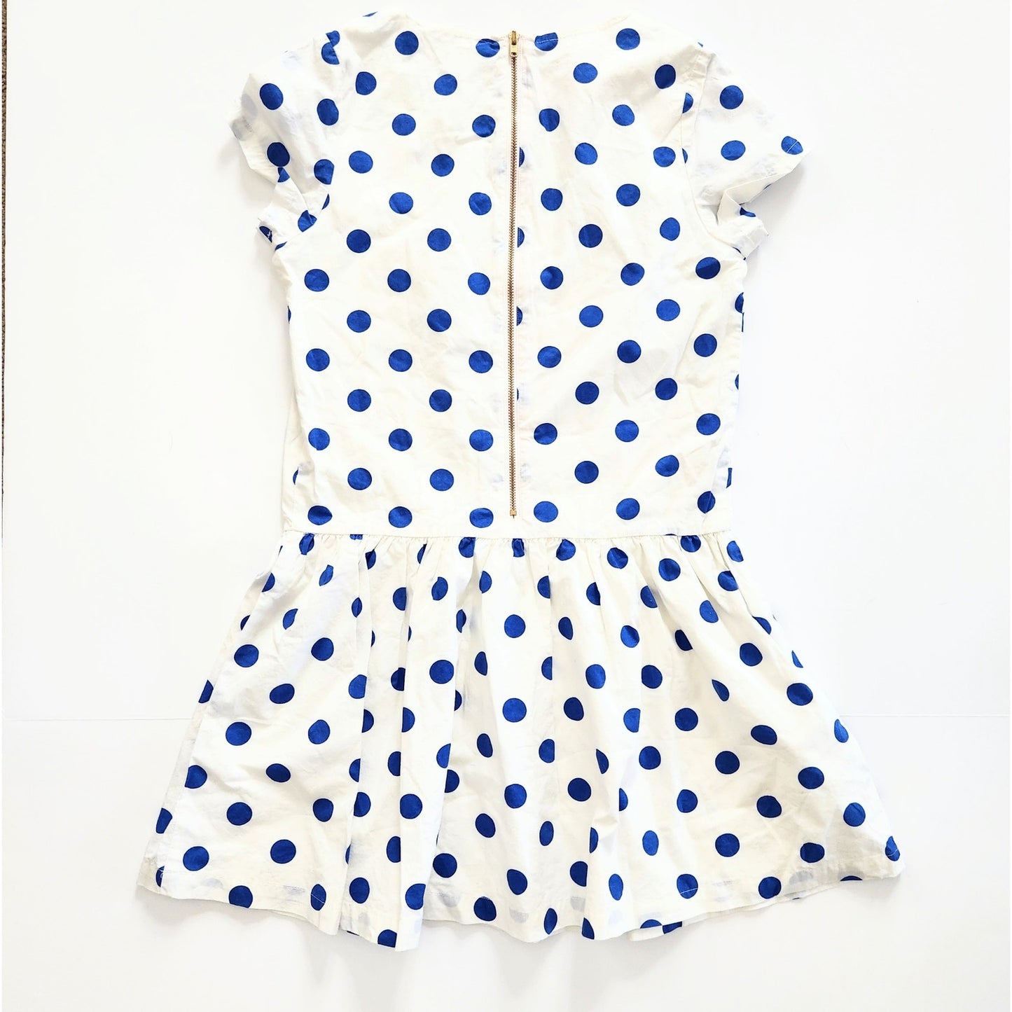 Mini Boden White w/ Bue Polka Dots Short Sleeved Dress Size 11-12 Y