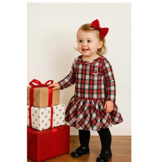 🎄 Disney Christmas Holiday Plaid Dress with Minnie Mouse Appliqué | Toddler Girls Size 2T 🎁