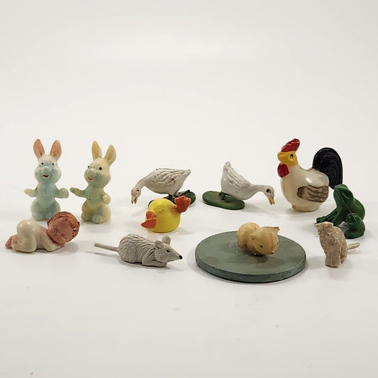 🐔 Vintage Miniature Animal Figurine Lot – 12 Pieces | Farm, Forest & Nursery Theme | Kids Dollhouse Scale Collectibles