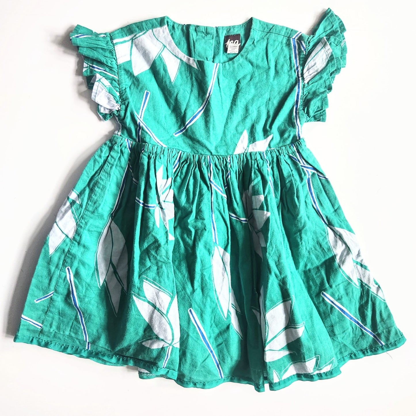 Tea Collection Green Floral Ruffle Sleeve Dress Size 3T