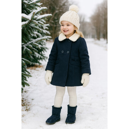 OshKosh B’Gosh Girls Navy Double Breasted Faux Wool Coat with Shearling Collar – Size 6 / 6X