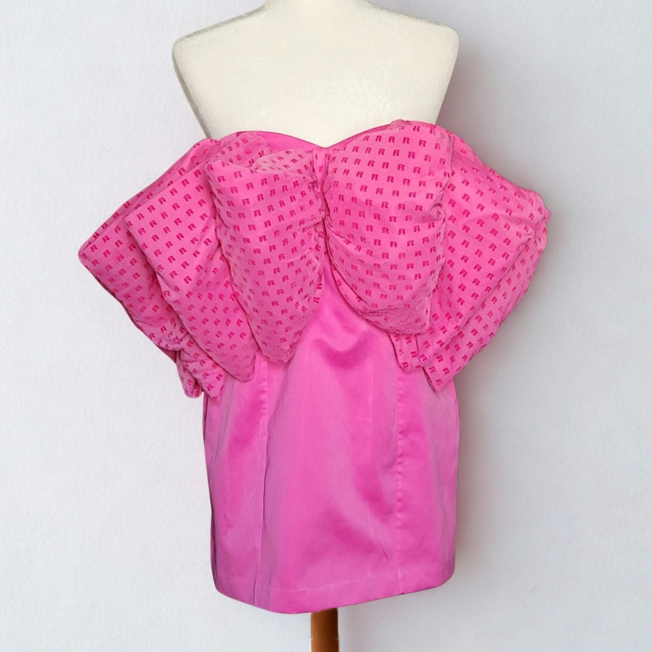 💖 ROTATE Birger Christensen Women's Natalie Fuchsia Pink Bow Mini Dress Size 8