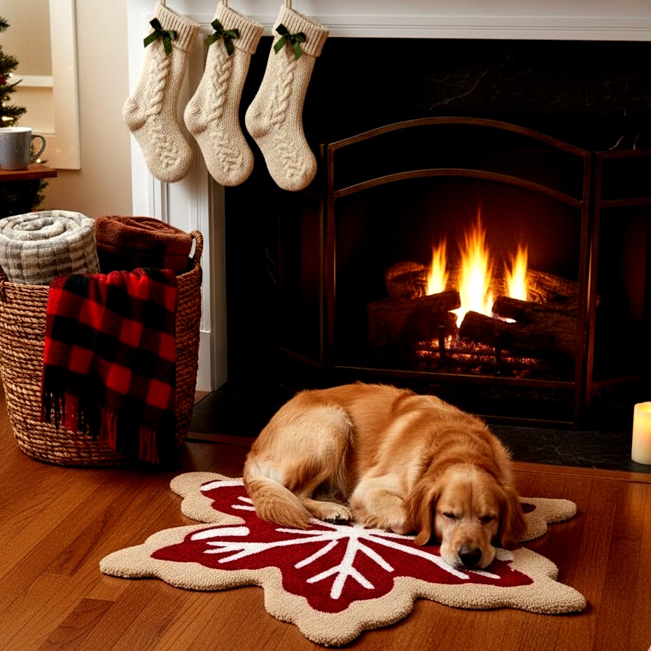 Red Snowflake Hooked Accent Rug | 30” Round | Holiday Collection | NWT