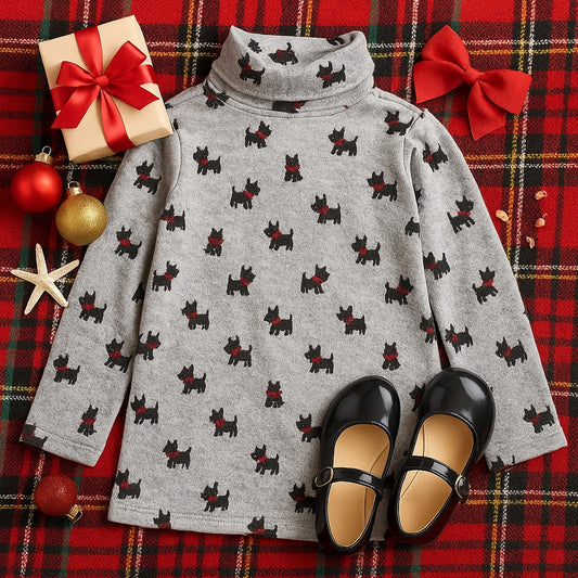 Gymboree Girls Scottie Dog Print Gray Turtleneck | 100% Cotton | Size 6