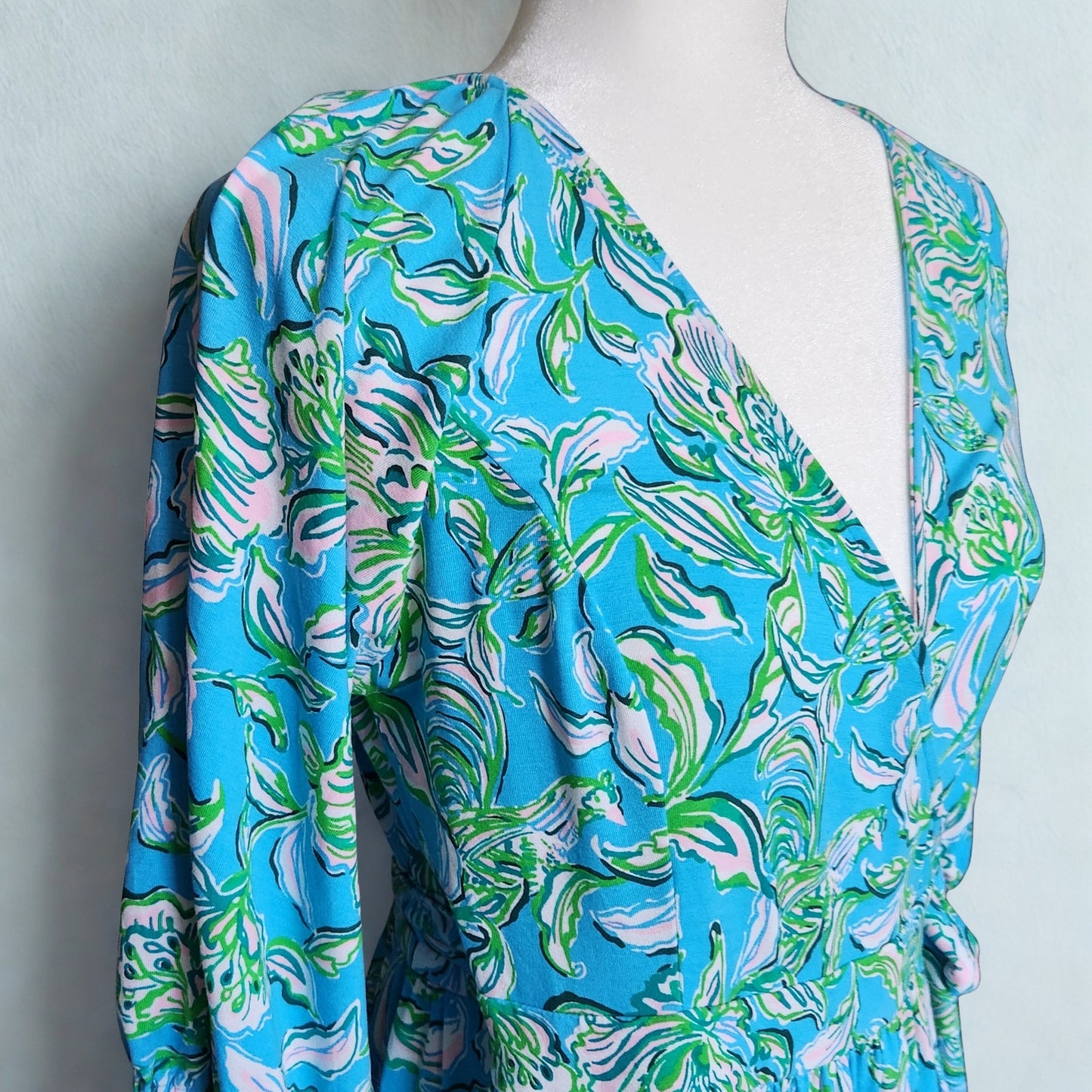 Lilly Pulitzer Women's Brantley Midi Wrap Dress Cumulus Blue Chick Magnet Size Large