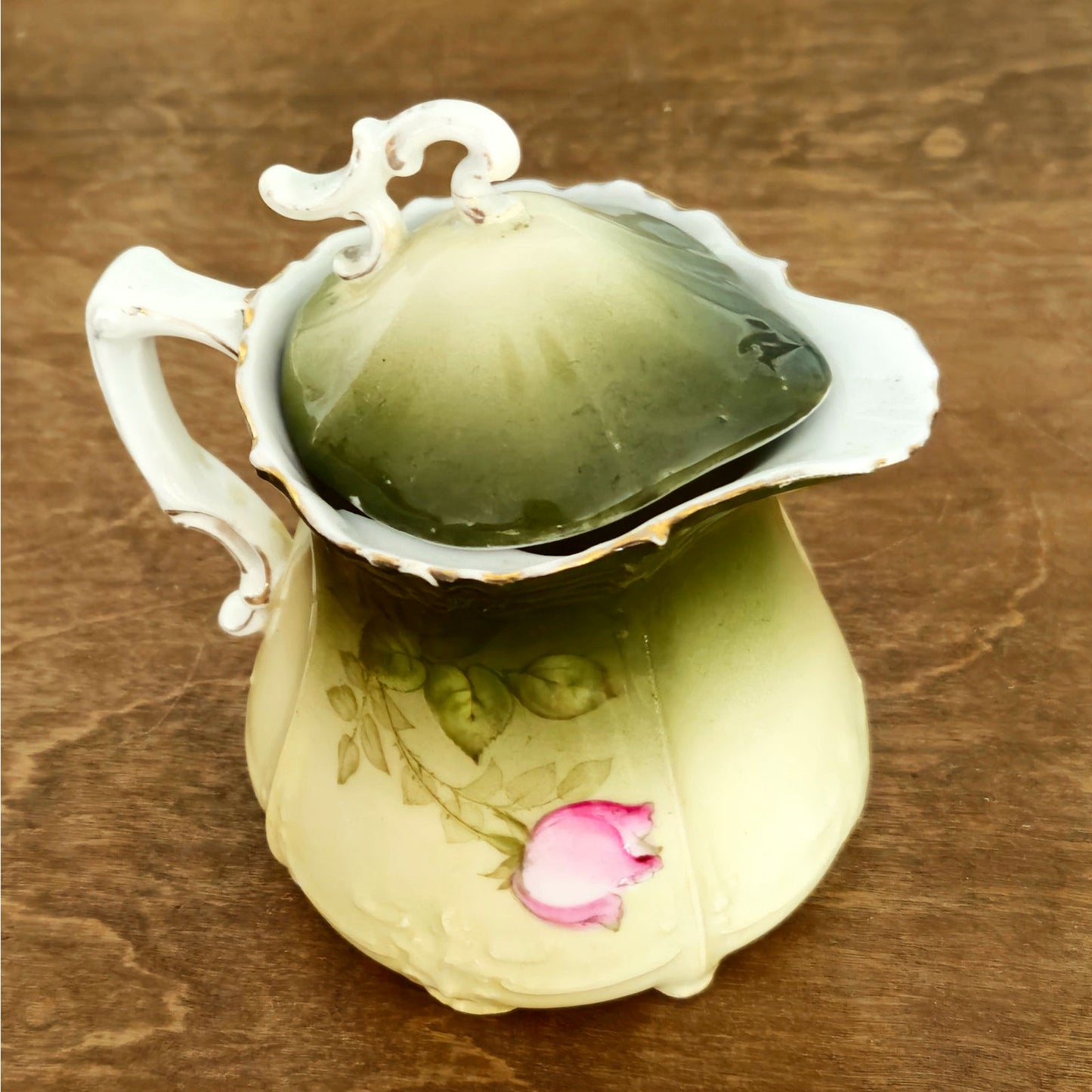 Antique Bavarian Hand Painted Rose Creamer with Lid