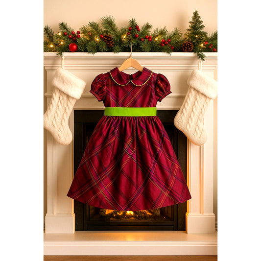 Lilly Pulitzer Vintage 1990s Girls Silk Plaid Dress – Size 5 | Purple & Green Taffeta Party Dress with Puff Sleeves and Grosgrain Ribbon