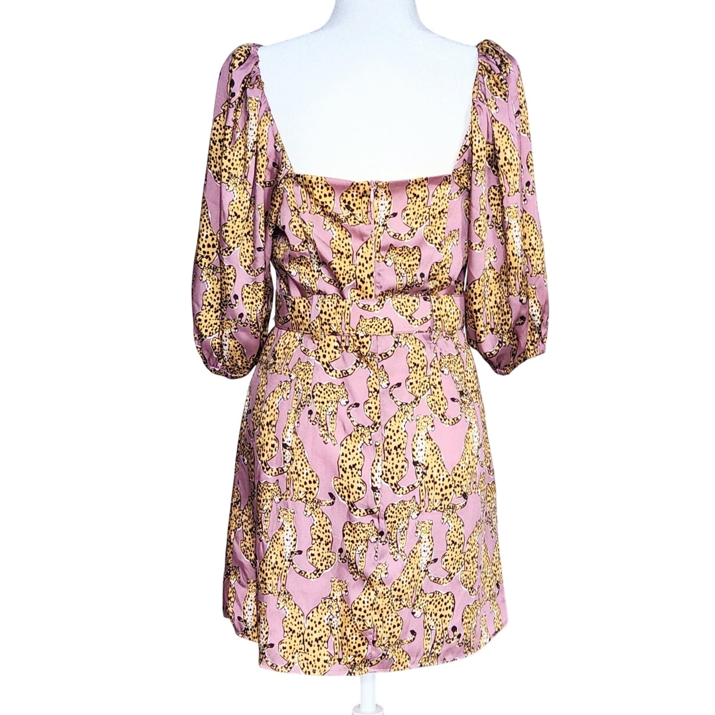 🐆 Lavender Brown Mauve Pink Cheetah Print Mini Belted Dress – Women Size S