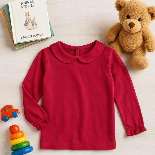 KicKee Pants Bamboo Long Sleeve Peter Pan Collar Tee – Raspberry Pink –Toddler Girls Size 3T