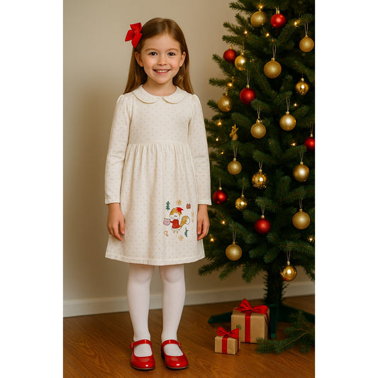 🎄 Sergent Major Long Sleeve White Gold Star Velour Holiday Dress – Girls Size 8 (128 cm)