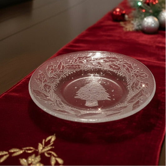 Set of 7 1970s/80s Holly Tree Tannenbaum Embossed Glass Christmas Plates