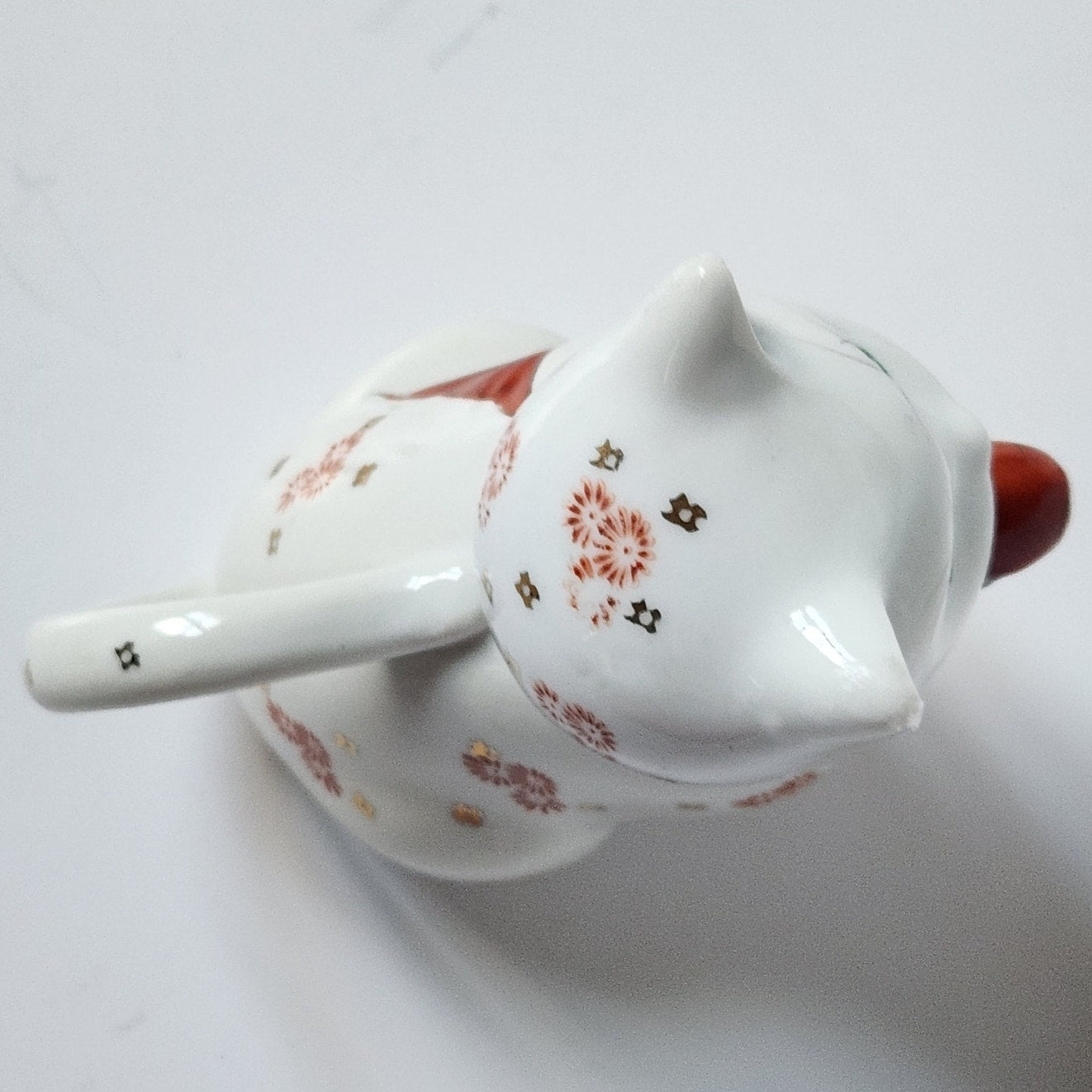 Vintage Cat & Koi Porcelain Teapot • Hand-Painted Lid/Spout • Metallic Gold