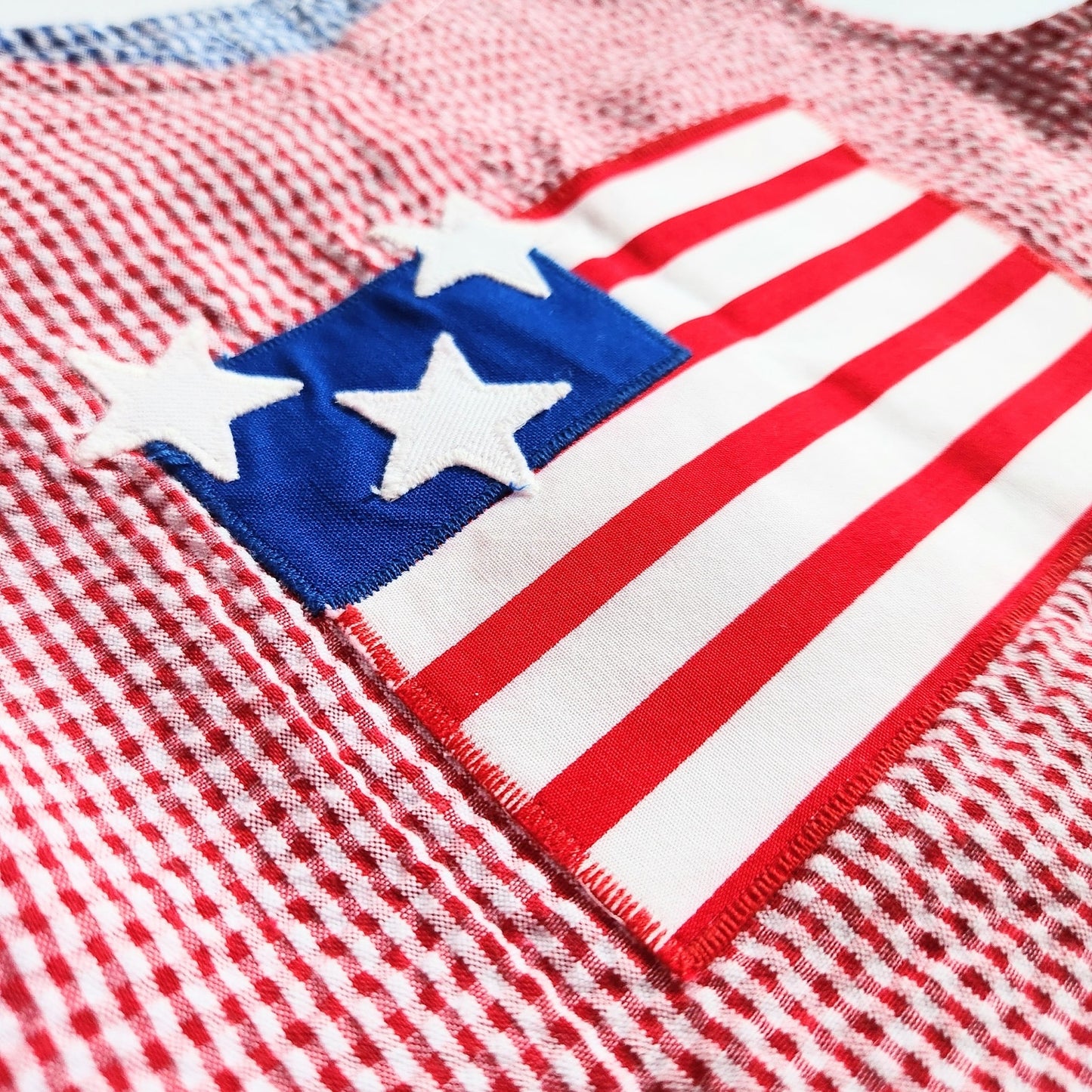 Funtasia! Too Dallas Vintage 90s Lawn Mower & American Flag Reversible Shortalls