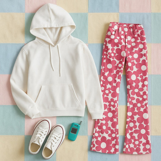 🌸 Mini Boden Vintage 2000s Y2K Pink Flower Power Pants | Flared Bootcut Retro Floral | Girls Size 14Y