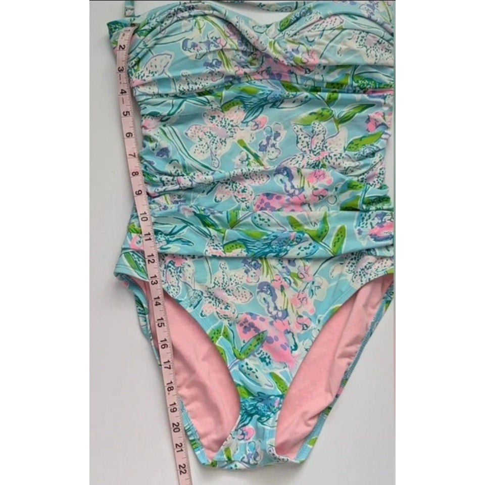 Lilly Pulitzer Women's Flamenco One-Piece Swimsuit Bali Blue Sway This Way Size 8