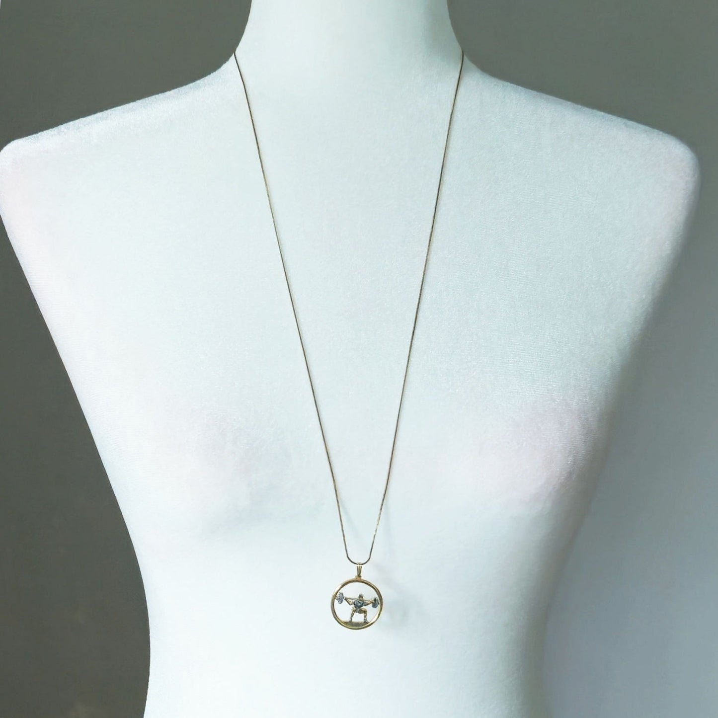 Vintage Minimalist Weightlifter Pendant Necklace | 1980s Sculptural Gold Luxury Fitness Aesthetic