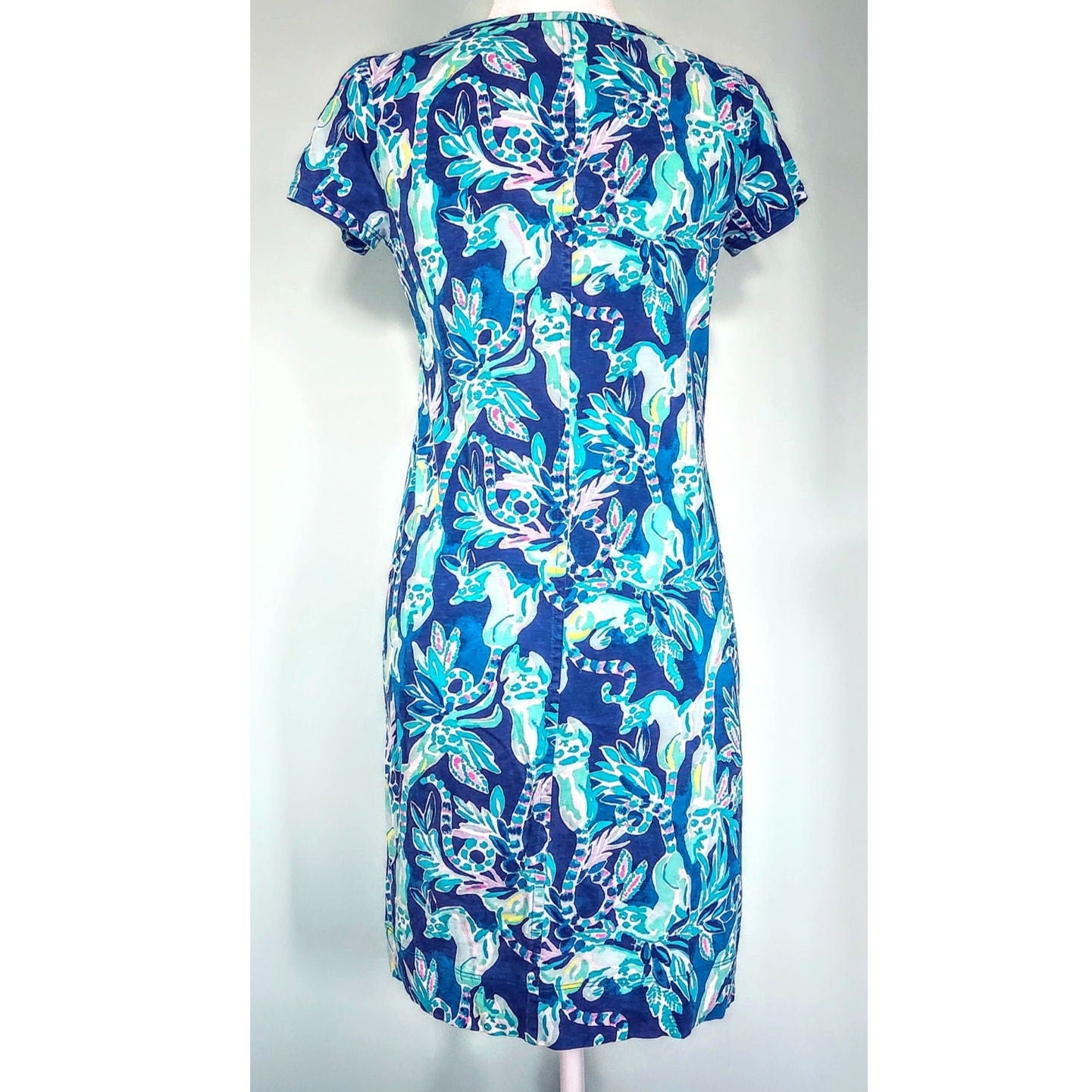 Lilly Pulitzer Beacon T-Shirt Dress | Tidal Wave Blue Lemurs Print | Women’s Size S Pima Cotton