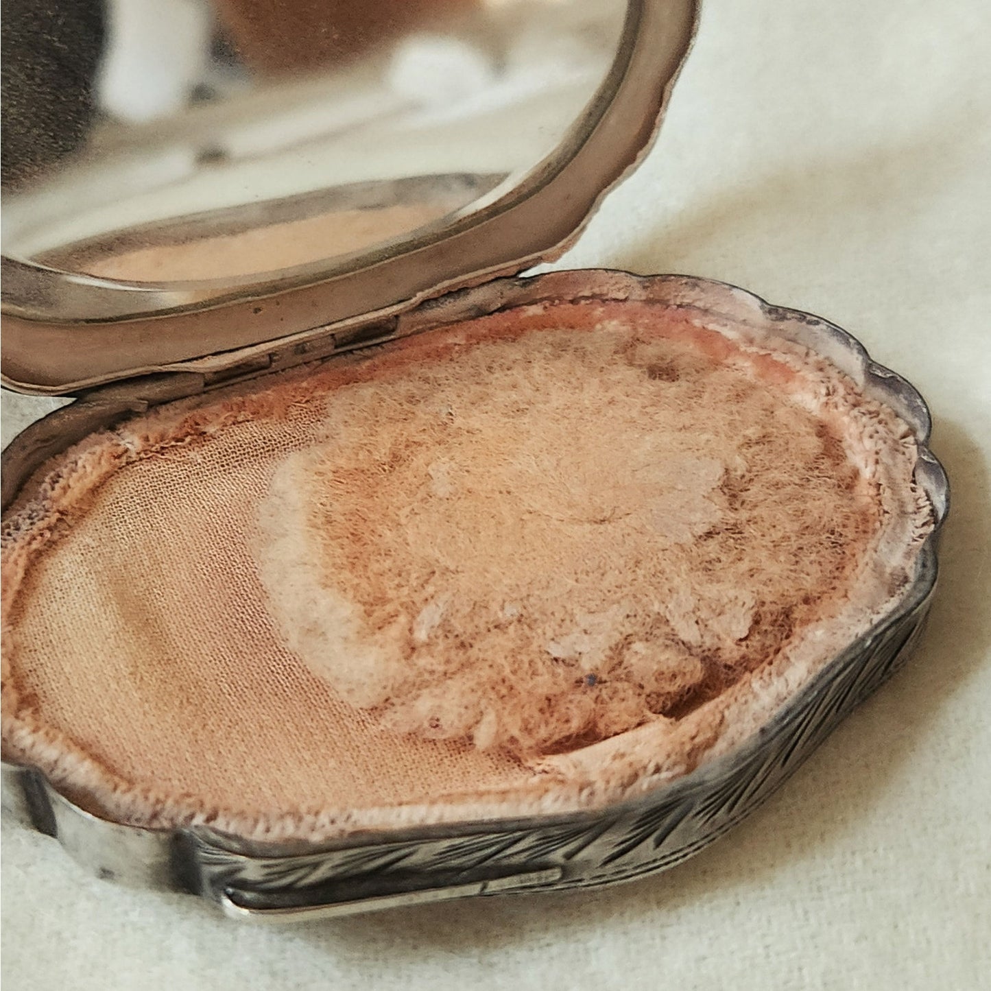 1920s Antique .800  Art Nouveau Silver Compact with Mirror