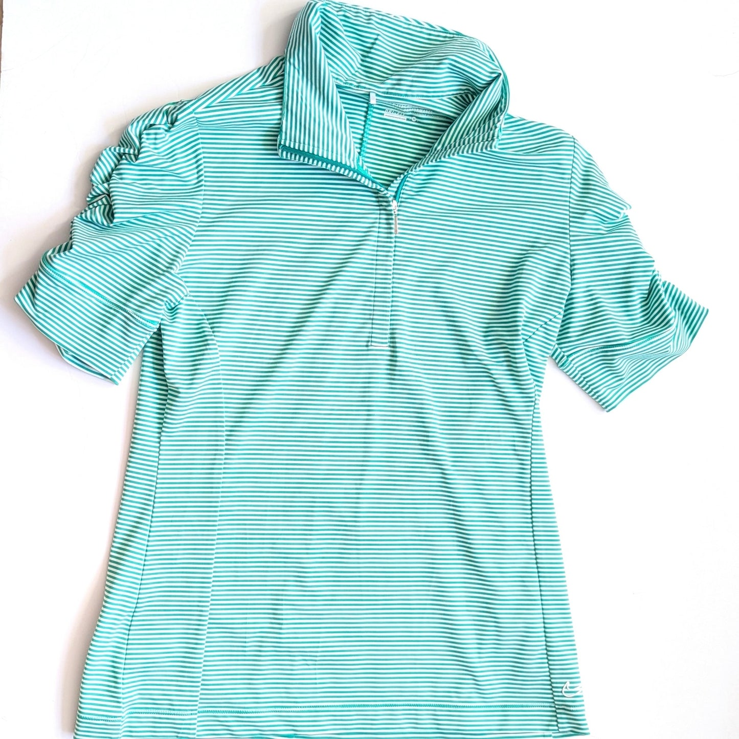 Nike Golf Tour Performance Dri-FIT Striped Shirt Green White | Women's Size M
