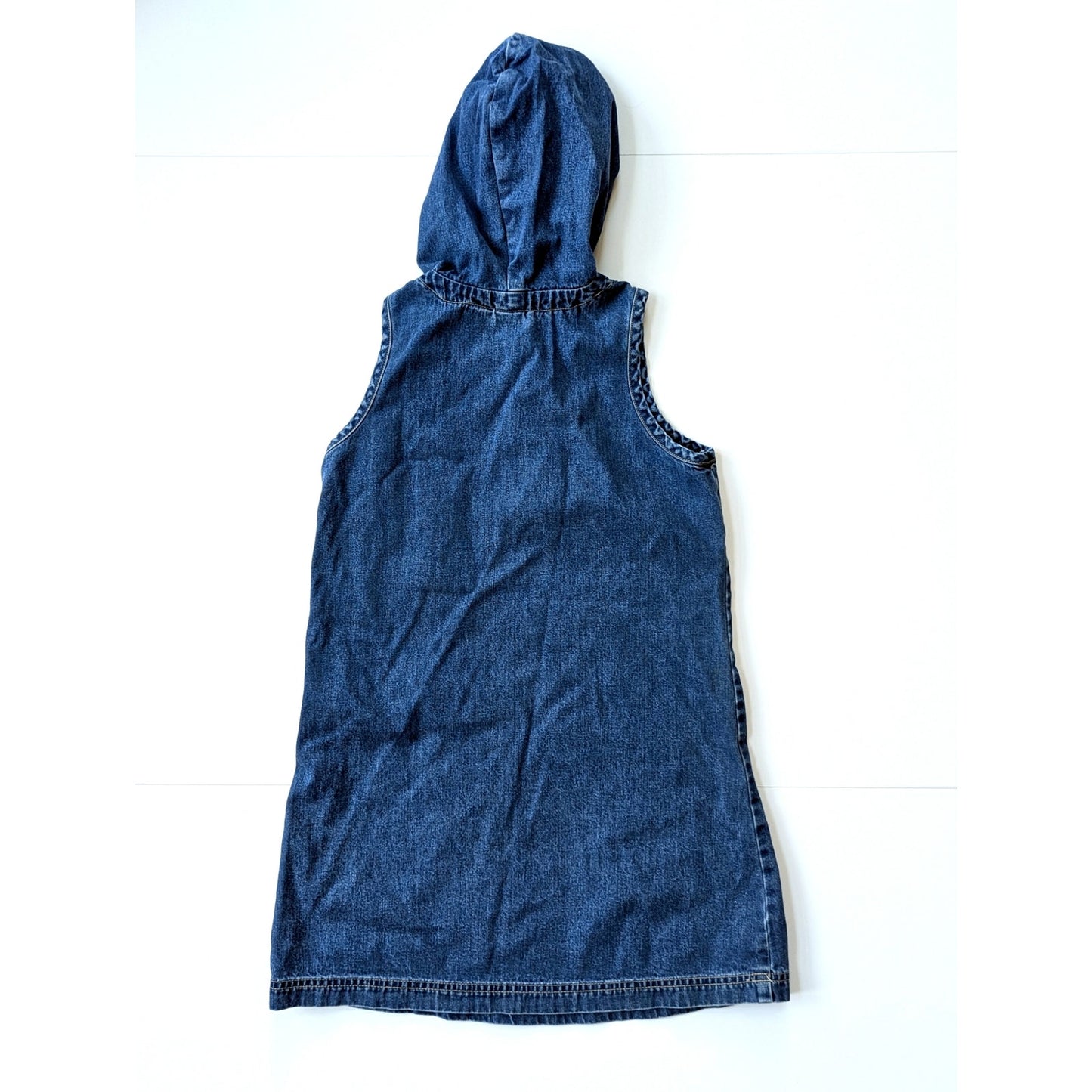 Vintage 90s GAP Girls Denim Hoodie Jumper Dress | Kangaroo Pocket, Zipper Front, Dark Blue Wash | Size Large 10-12