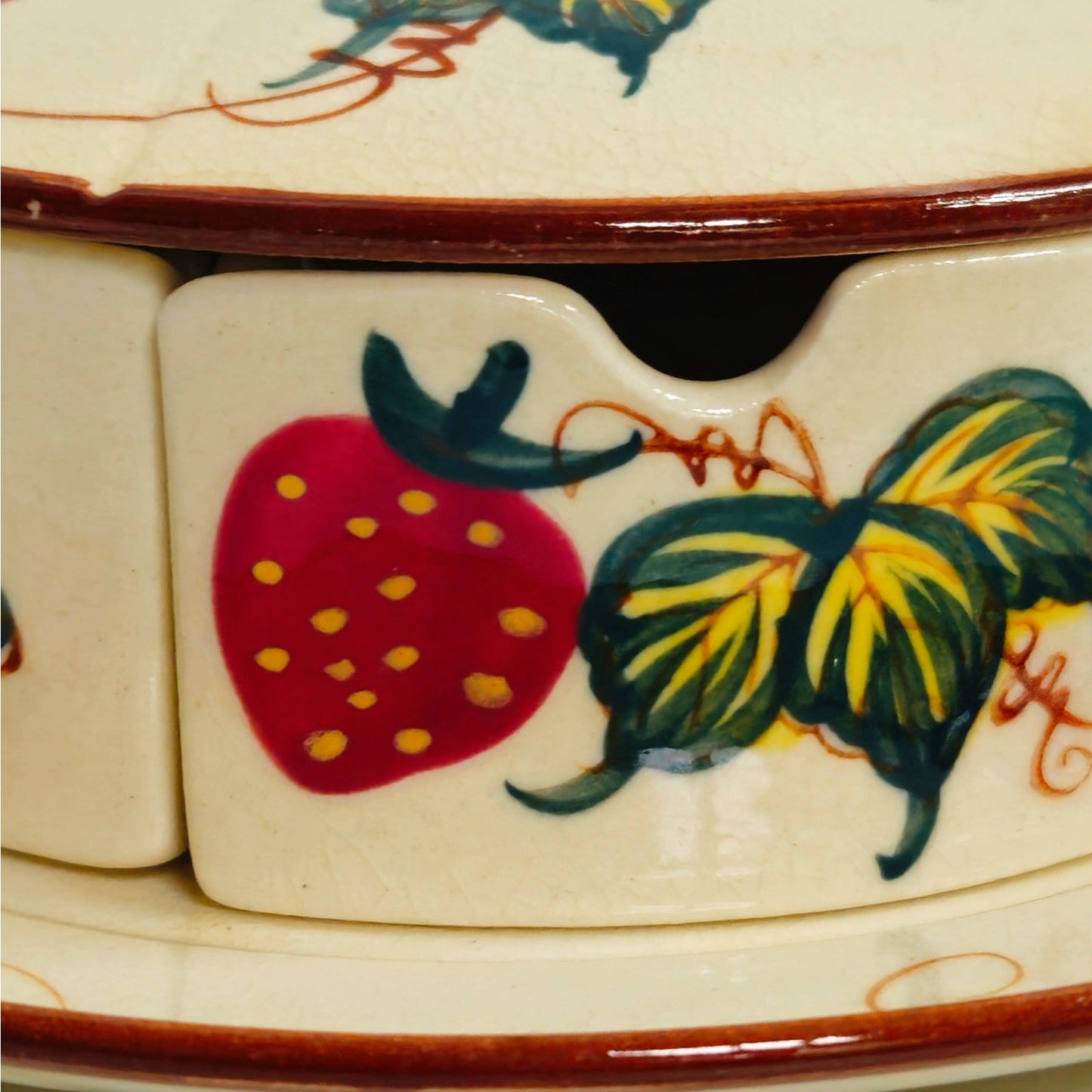 Vintage Hand-Painted Ceramic Strawberry Trio Server