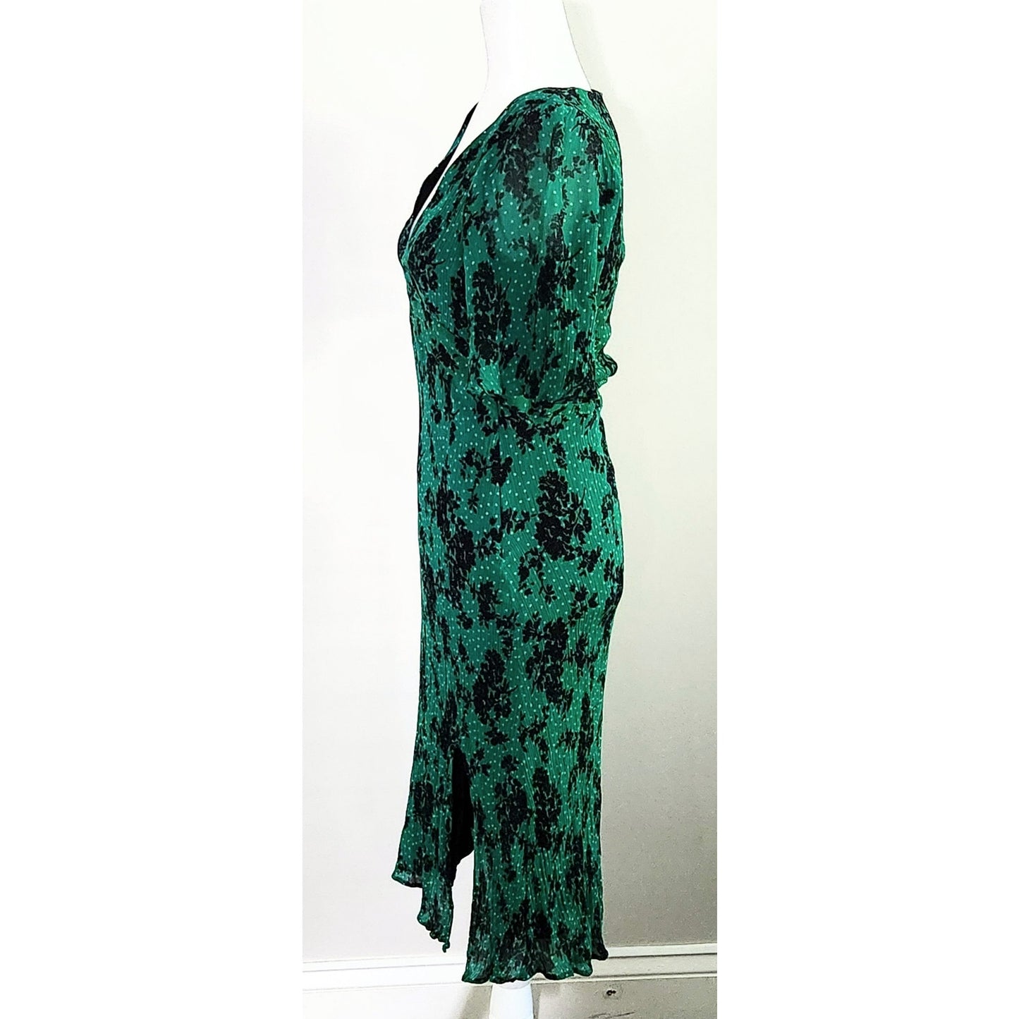 Caroll Paris Women's Green Crinkle Midi Dress Size 6 US | 38 EU