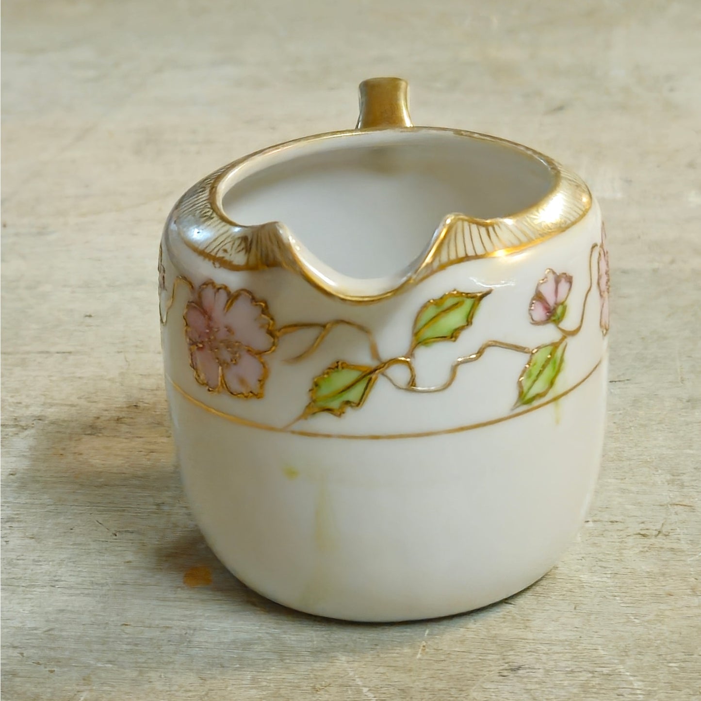 Antique Japanese Nippon Porcelain Cherry Blossom Creamer & Covered Sugar Bowl