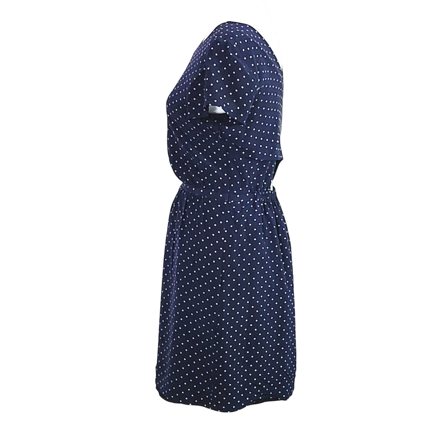 Madewell Silk Cross-Back Dress | Dots & Stars Print | Midnight Blue | Women Size 2 | Short Sleeve Lined Party Brunch Dress