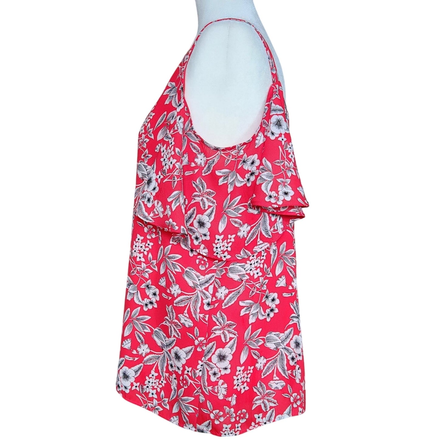 Emma & Olivia Women's Red Cold Shoulder Floral Flutter Sleeve Blouse Size L