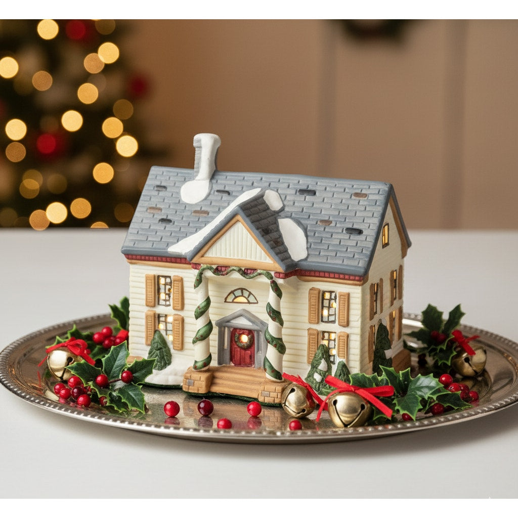 1991 Christmas Village Porcelain Lighted House – Snow-Covered Colonial with Box