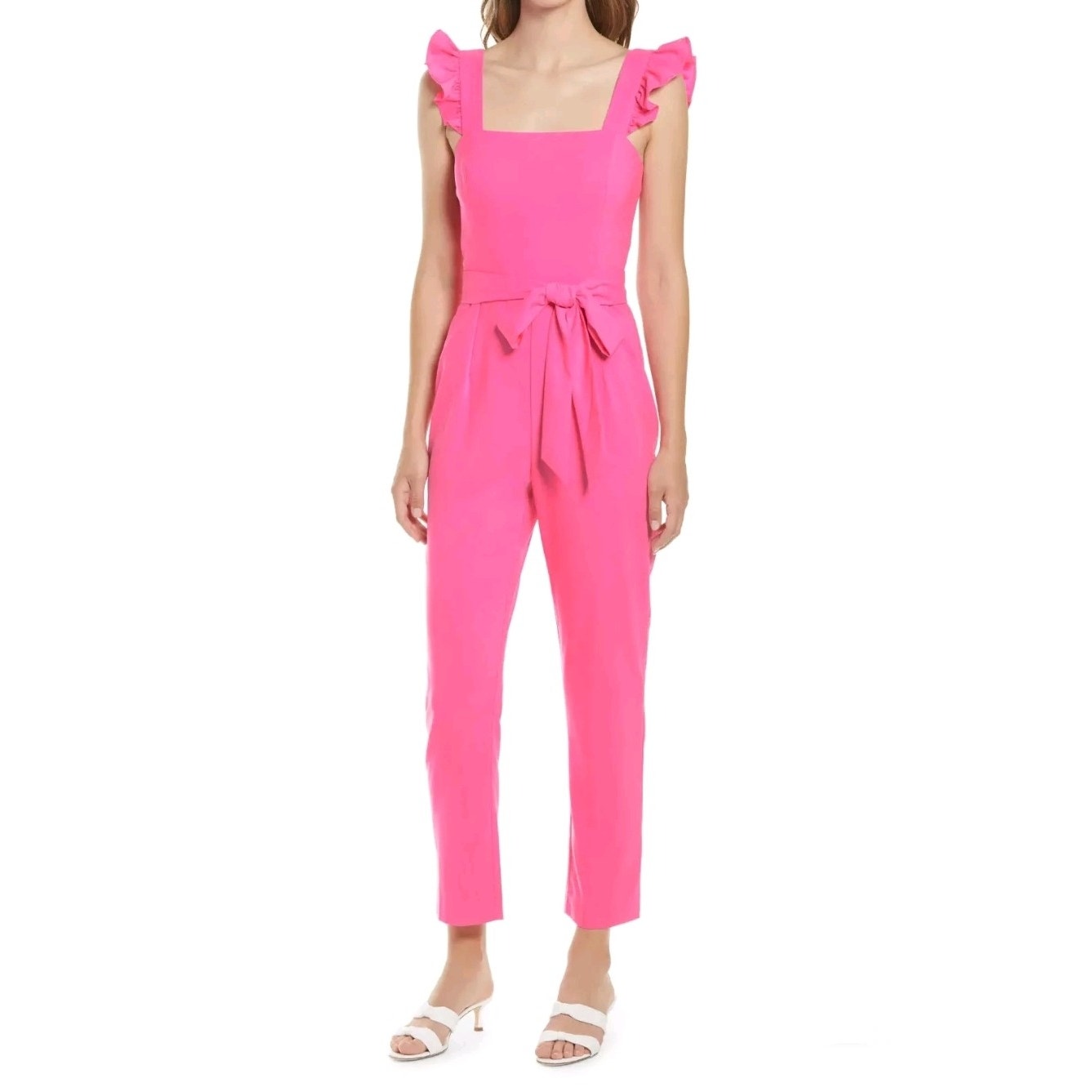 Lilly Pulitzer Women's Eppley Jumpsuit Flutter Sleeve Prosecco Pink | Size 14