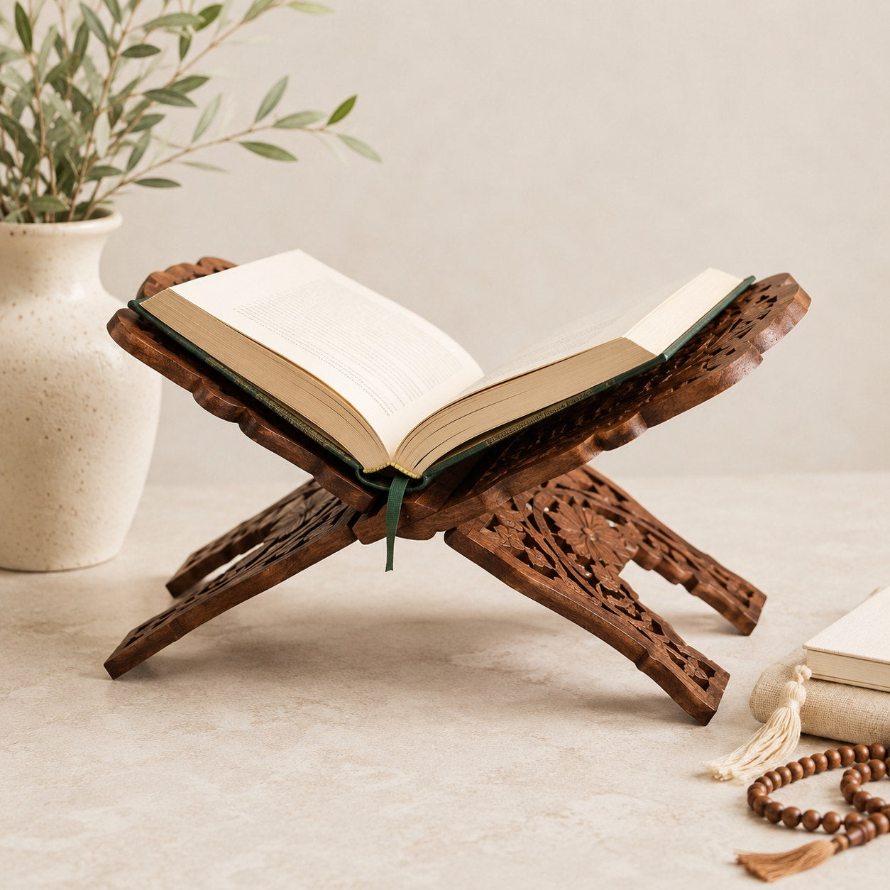 Hand Carved Wooden Folding Book Stand