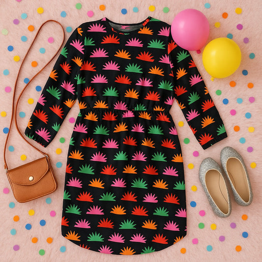 Stella McCartney Girls Black Colorblock Sunburst Print Hedgehog Dress Size 14