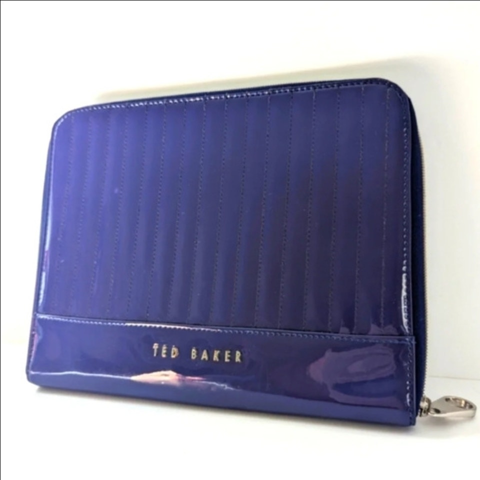 Ted Baker Quilted Patent Leather iPad Tablet Case Portfolio Purple Glossy | Women