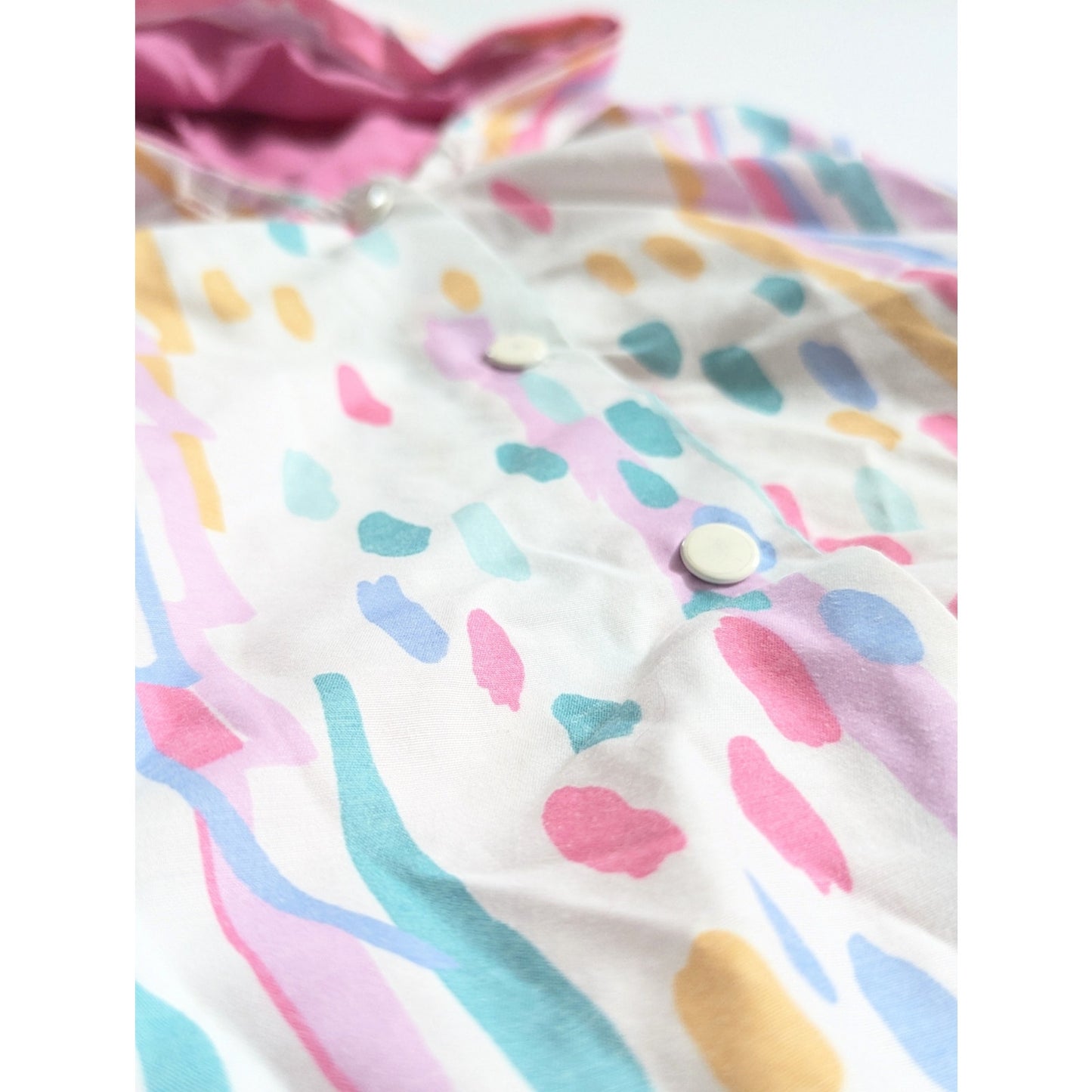 Vintage 1980s Girls Sleeveless Hooded Vest | Size 5T 5/6 | Pastel Confetti Print | Snap Button Front | Retro Summer Outerwear